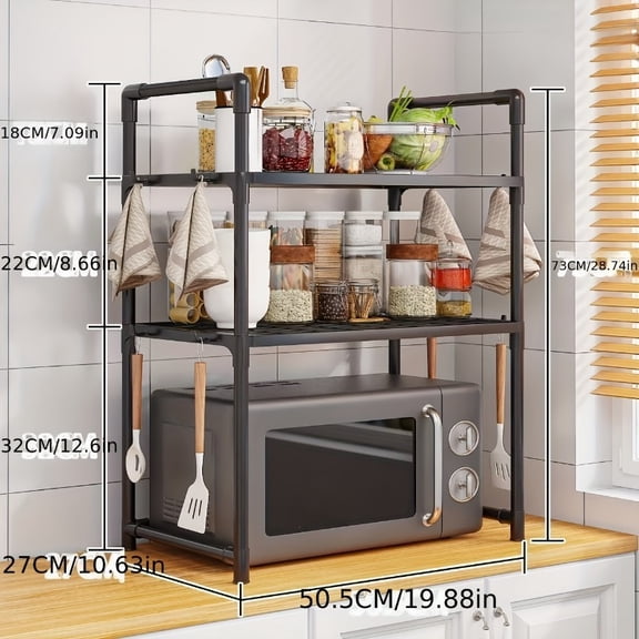 NOBRAND Kitchen Baker's Rack Floor Standing 2-Tier Storage Shelf Organizer Heavy Duty Microwave Oven Stand Black 1-Count 15 x 8 x 10 in