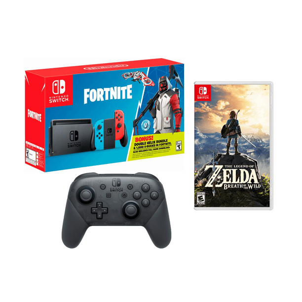 Nintendo Switch Fortnite And Zelda Epic Bundle Fortnite Double Helix Bonus Set Zelda Breath Of The Wilds And Nintendo Switch 32 Gb Console With Neon Red And Blue Joy Cons Walmart Com