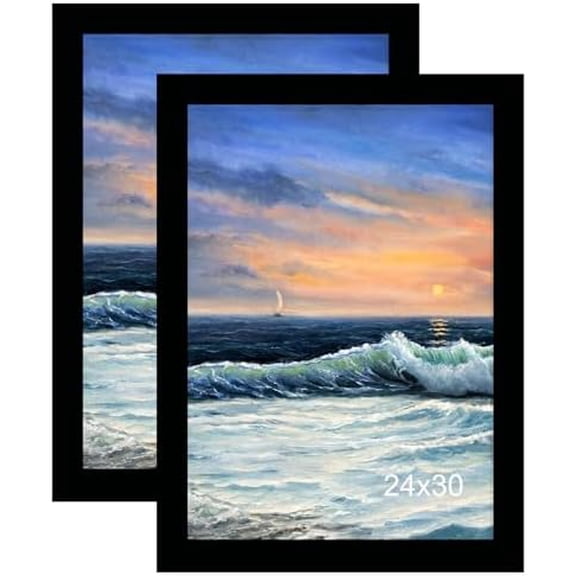 24x30 Picture Frame, Wall Hanging Poster Frames, Display Pictures 24 x 30 without Mat, Pack of 2, Black