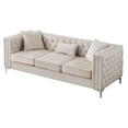 thumbnail image 2 of HomeStock Rustic Revival Sofa in Ivory, Stylish Velvet Sofa with Jeweled Button Tufting and Chrome Plated Legs, Comfortable Design with Throw Pillows Included , 86" x 34" x 30"., 2 of 5