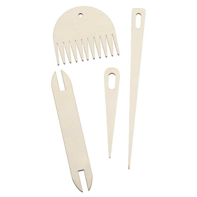 Uxcell Hand Loom Stick Set, 4pcs Knitting Tools Including Wood Weaving Crochet Needle Wooden Shuttle Wood Weaving Comb