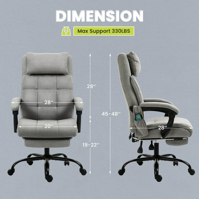 AVAWING Executive Comfort Velvet Fabric Office Chair with Footrest Adjustable Massage Home Desk Chair Gray Walmart