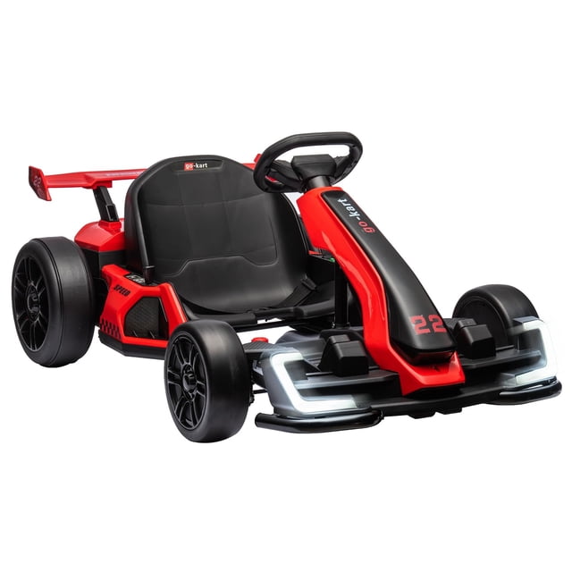 QinaQin 24V Kids Ride-On Go Kart, Dual 150W Motors, 8MPH, One-Button Start, Safety Belt, LED Lights, 110lbs Max Load