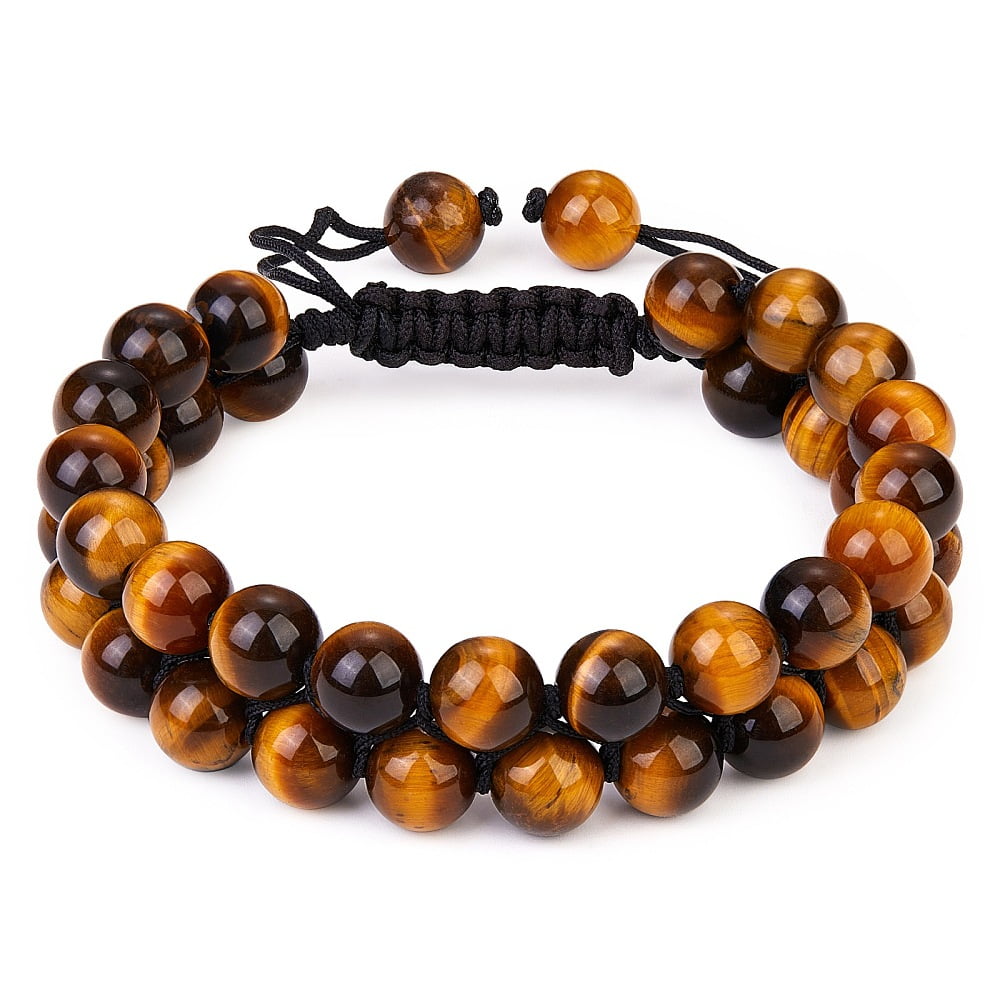 1 pc Natural Tiger Eye Bead Bracelet Double Layer Gemstone Adjustable Bracelet for Women Inner Diameter: 2-1/8~3 inch(5.3~7.5cm)
