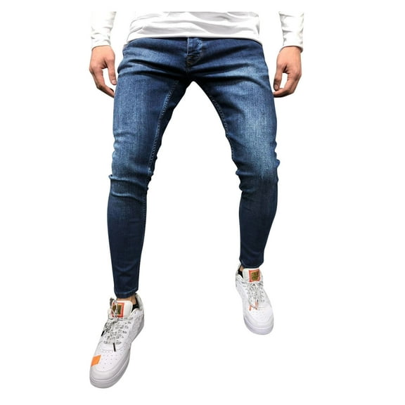 Mingw Navy Slim Fit Denim Pants for Men Classic Fit Straight Leg Flat Front Jeans