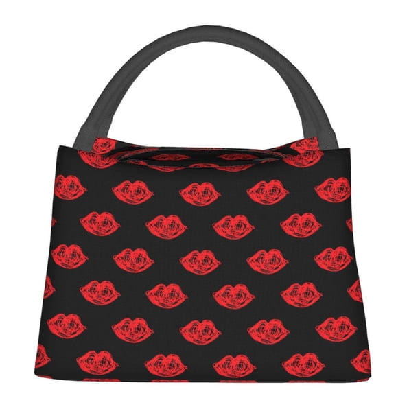 Fotbe Red Beautiful Lips Bolsa Térmica Portátil con Estampado, Bolsa de Entrega de Alimentos Aislada, Bolsa Reutilizable de Gran Capacidad para Comidas y Supermercado