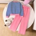 thumbnail image 5 of LIIPEE Girls Outfits Fashion Striped Long Sleeve Crew Neck Tops Casual Solid Color Pants Two Piece Set Kids Daily Comfortable Breathable Soft Cute Clothing,Blue,7-8 Years, 5 of 9