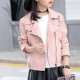 thumbnail image 5 of Fall Jacket for Girls PU Leather Motorcycle Jacket Notch Lapel Biker Jacket 3-16Y (Pink 5-6 Years), 5 of 5