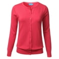 thumbnail image 1 of Women Button Down Crew Neck Long Sleeve Soft Knit Cardigan Sweater (S-3X), 1 of 4
