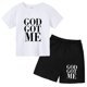 thumbnail image 2 of Conjunto de 2 piezas de camiseta y pantalones cortos con estampado de letras para niños y adolescentes de verano de 4 a 14 años, ropa informal de manga corta para niños y niñas, 2 of 5