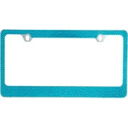 BLVD-LPF OBEY YOUR LUXURY Popular Bling 7 Row Blue Color Crystal Metal Chrome License Plate Frame with Crystal Screw