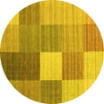 thumbnail image 1 of Ahgly Company Machine Washable Indoor Round Checkered Yellow Modern Area Rugs, 4' Round, 1 of 4
