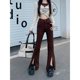 thumbnail image 4 of Pantalones vaqueros de estilo Retro para mujer, Jeans de nicho con piernas anchas, pantalones casuales de cintura alta, pantalones divididos con Micro trompeta, 4 of 5