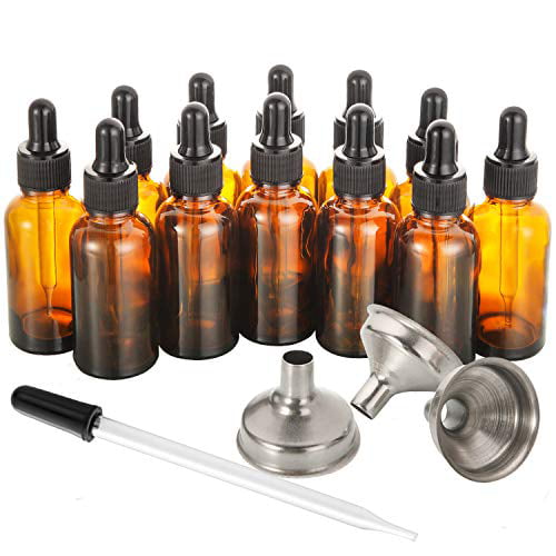 12 1 Oz Dropper Bottle 30ml With 3 Stainless Steel Funnels 1 Long Glass Dropper Amber Glass Tincture Bottles With Eye Droppers For Essential Oils More Liquids Leakproof Travel Bottles Walmart Com