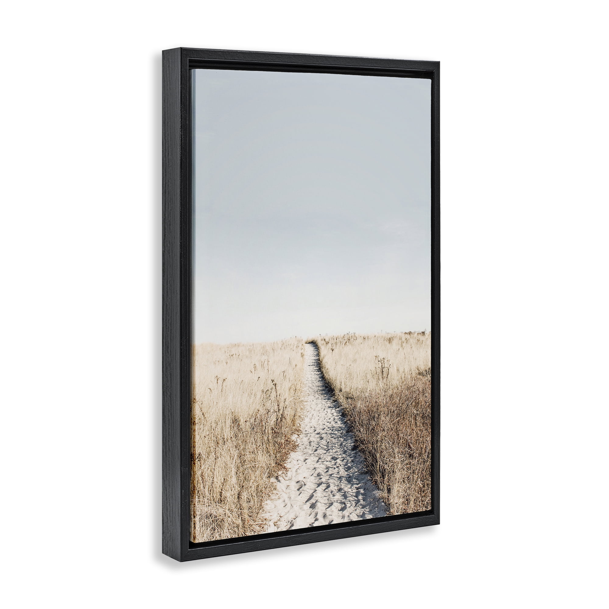 Stupell Industries Path with Sandy Footprints Landscape & Nature Photography Black Floater Framed Canvas Art Print Wall Art, 17 x 25
