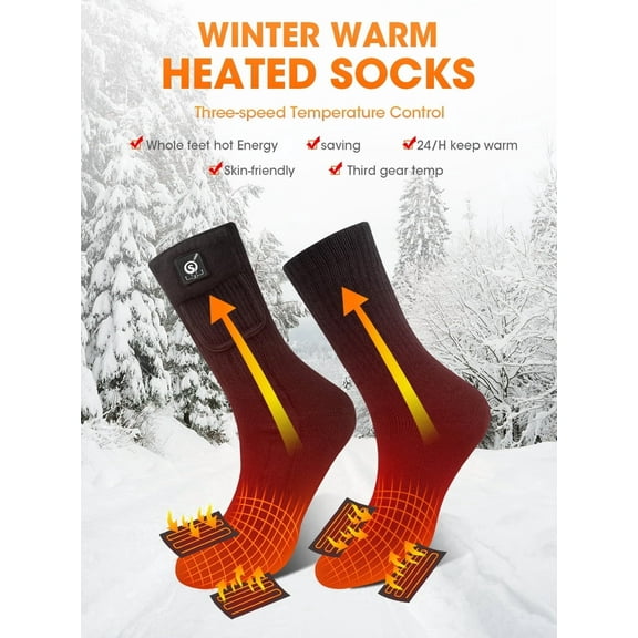 SNOW DEER Heated Socks, Rechargeable Electric Socks with 3 Heat Settings, 10 Hours Heating time Winter Foot Warmers with Large Capacity Batteries for Men/Women
