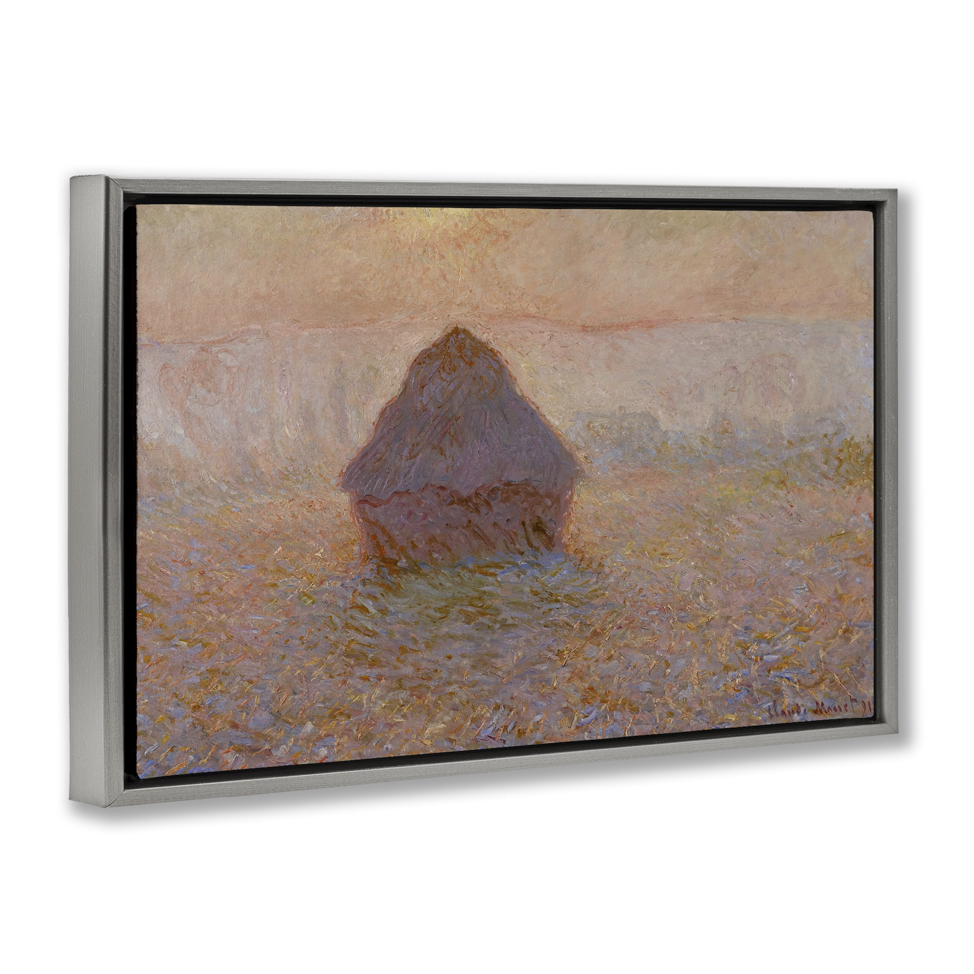 Stupell Industries Classical Monet Grainstack Landscape & Nature Painting Gray Floater Framed Canvas Art Print Wall Art, 31 x 21