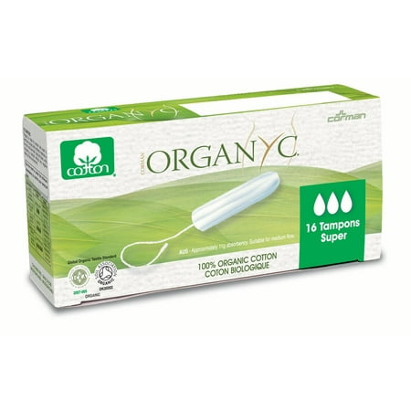 Organyc 100% Organic Cotton Super Tampons, No Applicator, 16