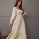 thumbnail image 4 of Vestido largo cruzado de manga larga para mujer, escote cuadrado, cintura alta, vestidos de fiesta de cóctel, 4 of 6