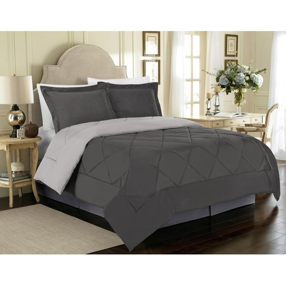 Edredón reversible King Size Hudson & Main Gris Oscuro y Plata