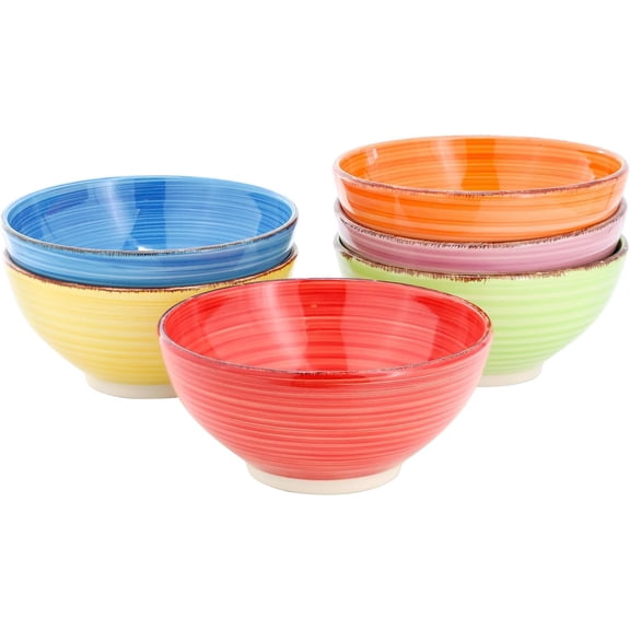 6 Piece Porcelain Footed Bowl Set, Assorted Multicolor Design, Durable Microwave & Dishwasher Safe Bowls