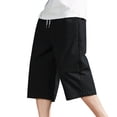 thumbnail image 2 of UVEASISHA Big and Tall Capri Pants for Men Linen Casual Baggy Capris Drawstring Elastic Waist Straight Wide Leg Cropped Trousers with PocketsBlack XL, 2 of 5