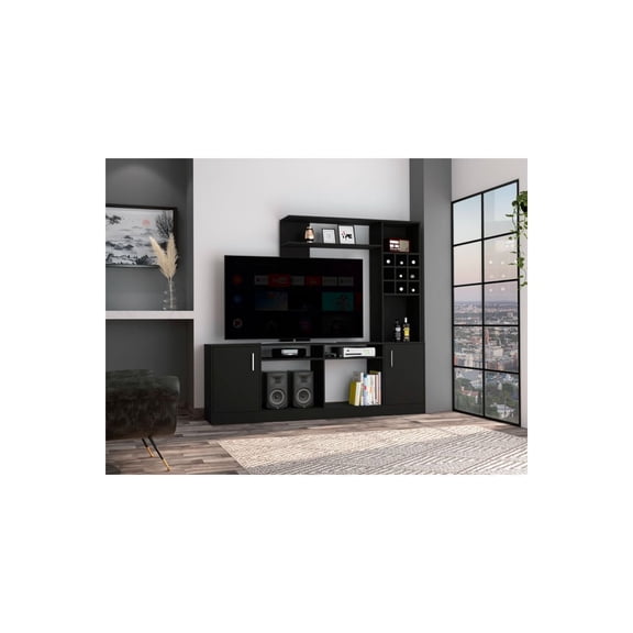 FM FURNITURE Vibrant Entertainment Center For TV?s up 78", Double Doors Cabinet, Storage Spaces, Six External Shelves