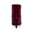 thumbnail image 2 of BLISSFUL STEP Women's Velvet Pointed Toe Stiletto Heel Ankle Boots Burgundy 6, 2 of 7