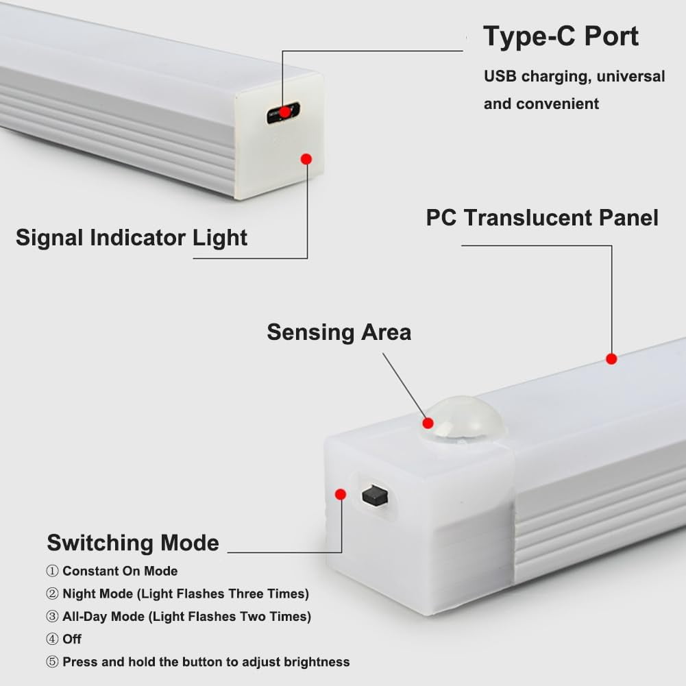 Punch-Free Smart Sensor Magnetic Rechargeable LED Lights,3.93/7.87/11.81/19.68 Inch Under Cabinet Lighting with Motion Sensor,Wireless,Cool White & Warm White for Kitchen,Stairs,Wardrobe