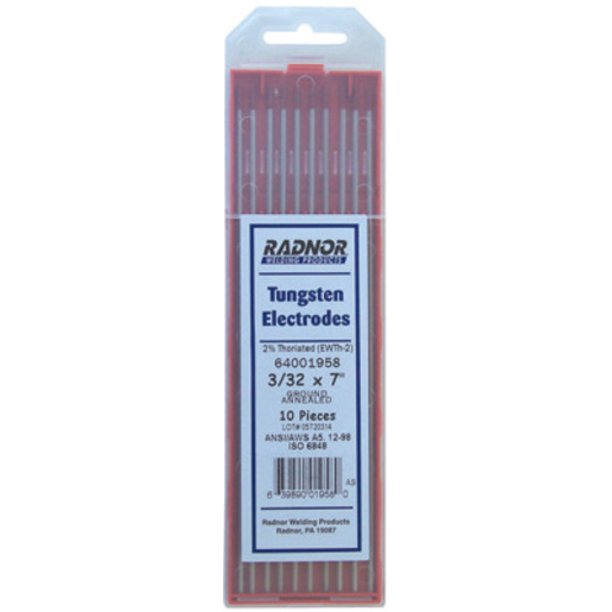 Radnor 3/32'' X 7'' Ground Finish 2 Thoriated Tungsten Electrode (10