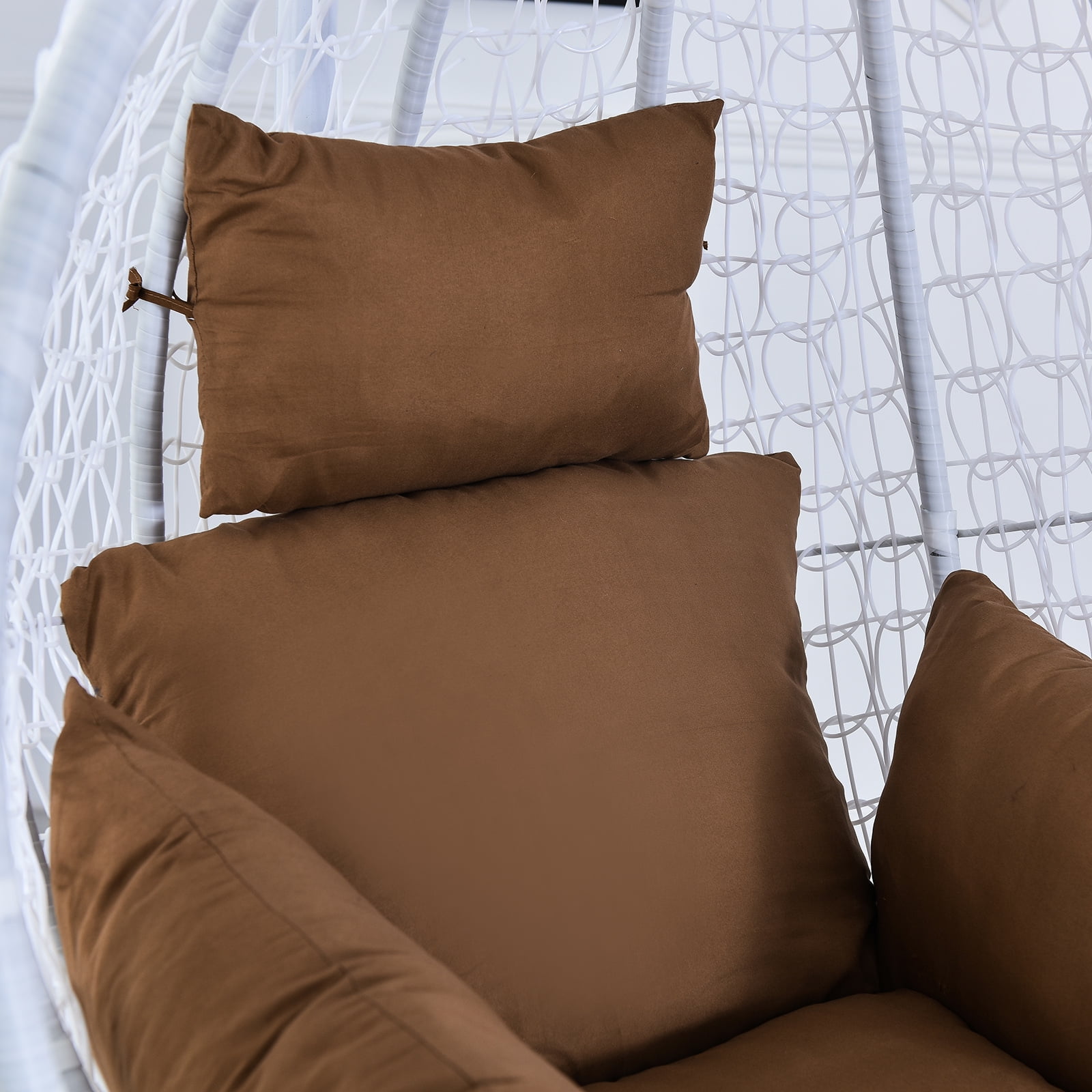 Eurhowing Hanging Egg Chair Cushion with Headrest & Armrest, 4" Thick Waterproof Non-Slip Swing Chair Pad, Outdoor Cushions for Patio Furniture (Coffee)