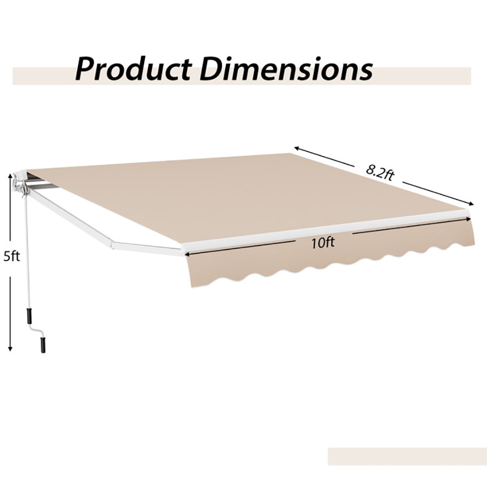 Aimee Lii Outdoor Manual Retractable Awning Cover Shelter Patio Sun Shade, Patio Awning Retractable, Beige