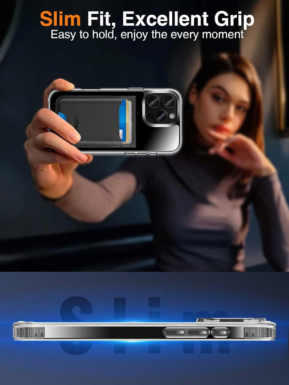 Magnetic Phone Wallet Stand Compatible for iPhone 17/16/15/14/13/12 Series, Magnetic Wallet Card Holder with Detachable Phone Case for iPhone 16 Pro Max, 1 Set