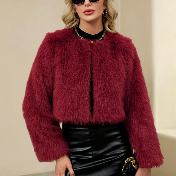 Gamivast Women's Faux Fur Coat Long Sleeve Round Neck Winter Fleece Coats Comfortable Open Front One Button Outerwear Fall Fashion Outfits 2025