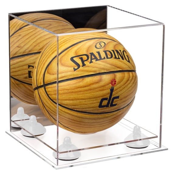 Acrylic Mini - Miniature (not Full Size) Basketball Display Case with Mirror, White Risers and Clear Base (A015-WR)