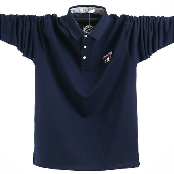 Men's Long Sleeve Polo Shirts Big and Tall Neck Cotton Shirts 5022 Navy M