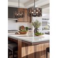 thumbnail image 3 of Kira Home Carlson 17" 5-Light Modern Chic Drum Chandelier, Walnut Wood Style Panel Accents + Black Finish, 3 of 7