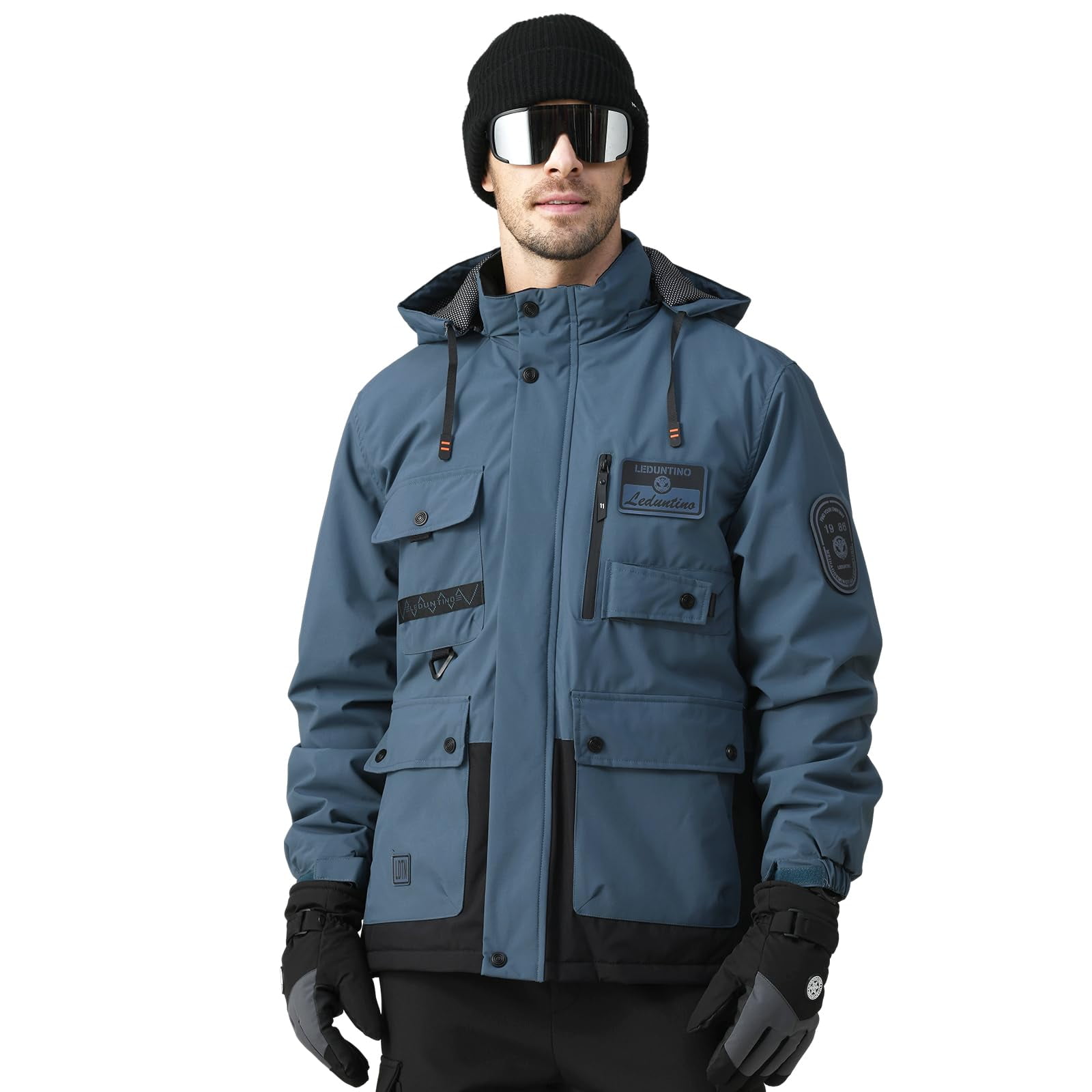LEDUNTINO Men's Winter Jacket With Hood Water-Resistant Casual Coat Composite Fleece-Lined Outdoor Apparel For Cold Weather