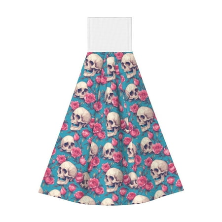 

Gaeub happy Skull rose Print Hand Towels with Hook Hanging Tie Towels Coral Velvet Dishtowels for Bathroom Restroom Home Decor