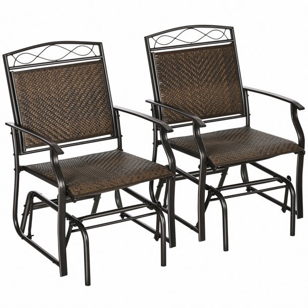 Outsunny Outdoor Glider Chairs, PE Rattan Patio Porch Rockers, Brown