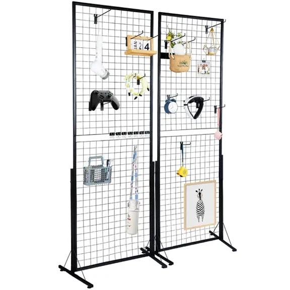 2'x5.6' Double-Sided Wire Gridwall Panels Set of 2,T-Base Display Racks for Art Craft Shows and Retail,Includes Extra Clips and Hooks