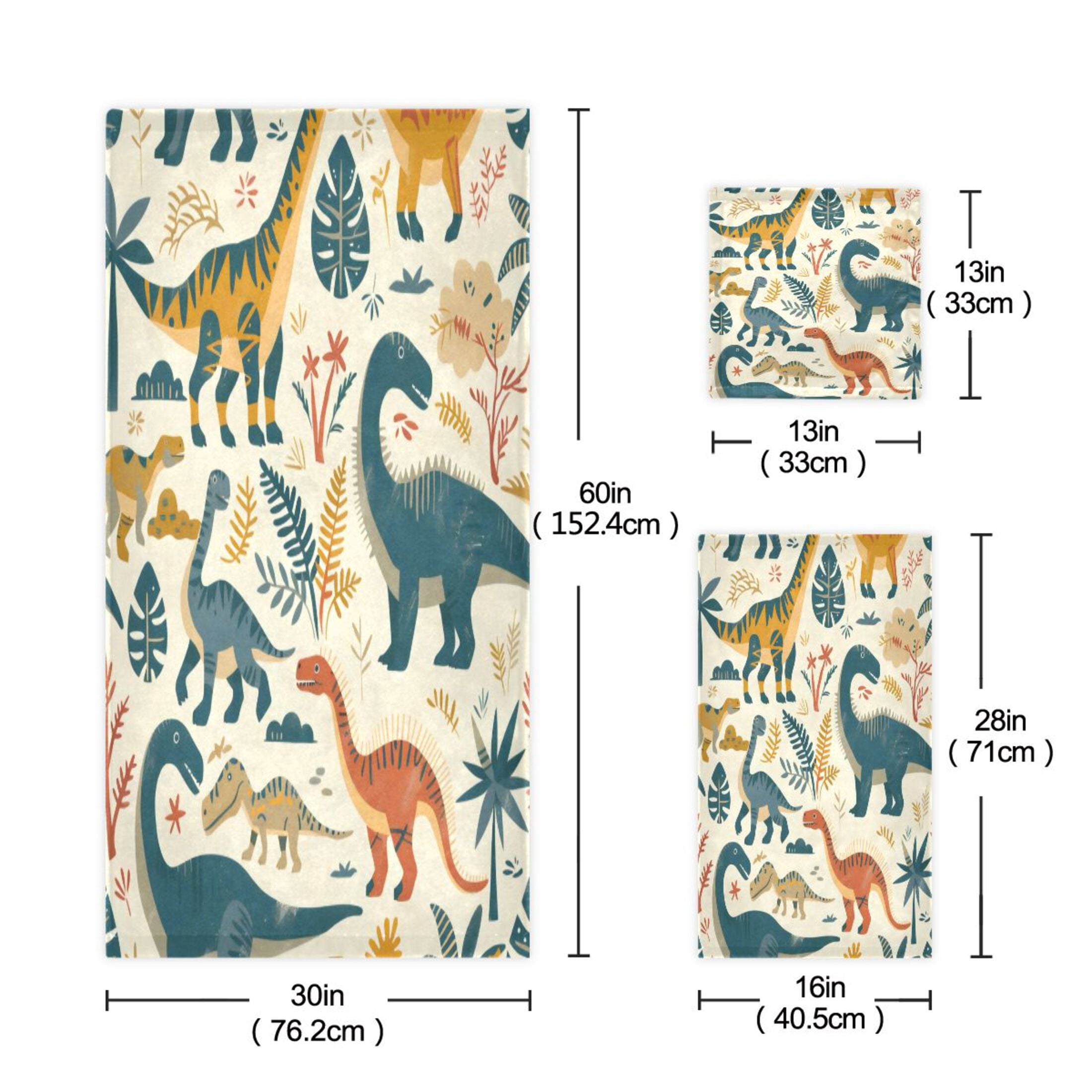 Three-Piece Towel Set Face Towel Towel Set Hand Towel Bath Towel Cotton Bath Towels Bath Towel Sets Hand Bath Towels Green Dinosaur