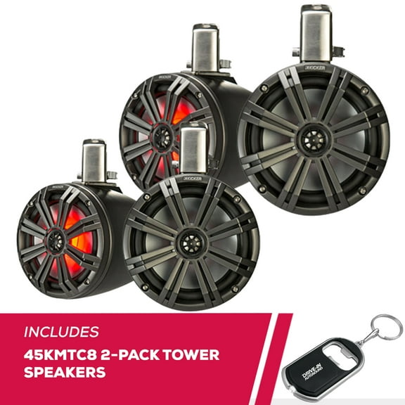 New Kicker 2-Pack 45KMTC8 8" 2 Way Wakeboard Coaxial Tower Speakers with 300W Peak