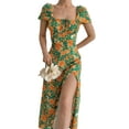 thumbnail image 2 of Seyurigaoka Women Summer Short Sleeve Dress with Boho Floral Print Square Neck Strap Split Version Sundress Clothing, 2 of 6