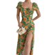 thumbnail image 2 of VISgogo Vestido de manga corta para mujer con estampado floral, correa de cuello cuadrado, versión dividida, ropa de verano VISgogo  moda, 2 of 6