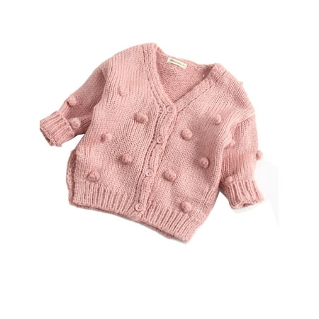 

xingqing 1-3 Years Toddler Baby Girl Knitted Sweater Ruffle Pompon Long Sleeve Cardigan Jacket Warm Fall Winter Outfits Pink 6-12Months