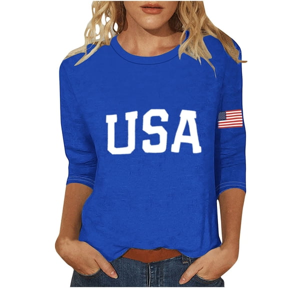 MEICHEN 250 Anniversary USA Shirts for Women American USA Print 250th Birthday T Shirts 1776-2026 3/4 Sleeve July 4th Tops