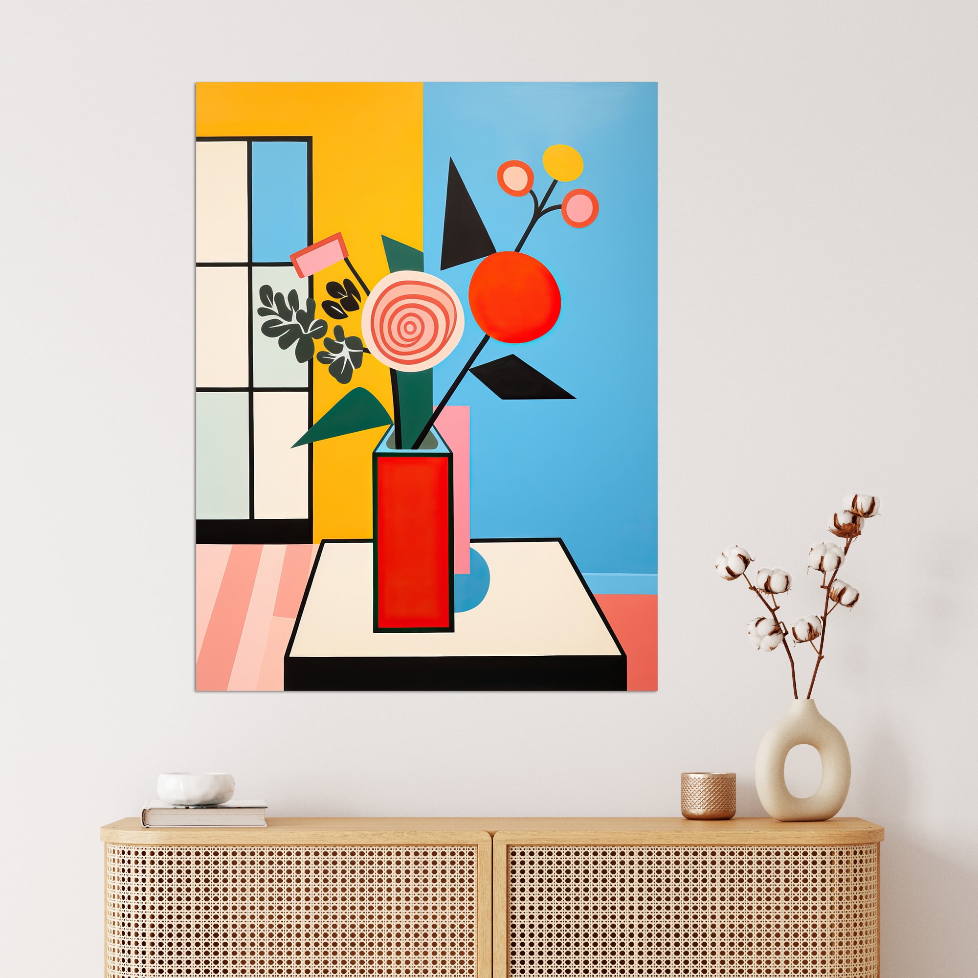 Floral Cubism Pop Art Cubist Vibrant Art Print Framed Poster Wall