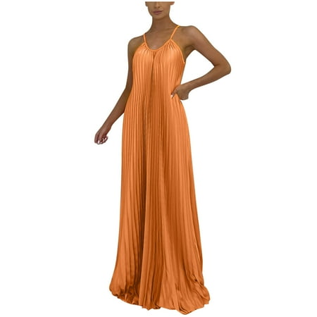 

Dress for Women 2022 Plus Size Dress for Women Women s Fashion Suspender V-neck Sleeveless Solid Long Dress Formal Dress on Clearance Dress Pants Women Flower Girl Dress Orange M