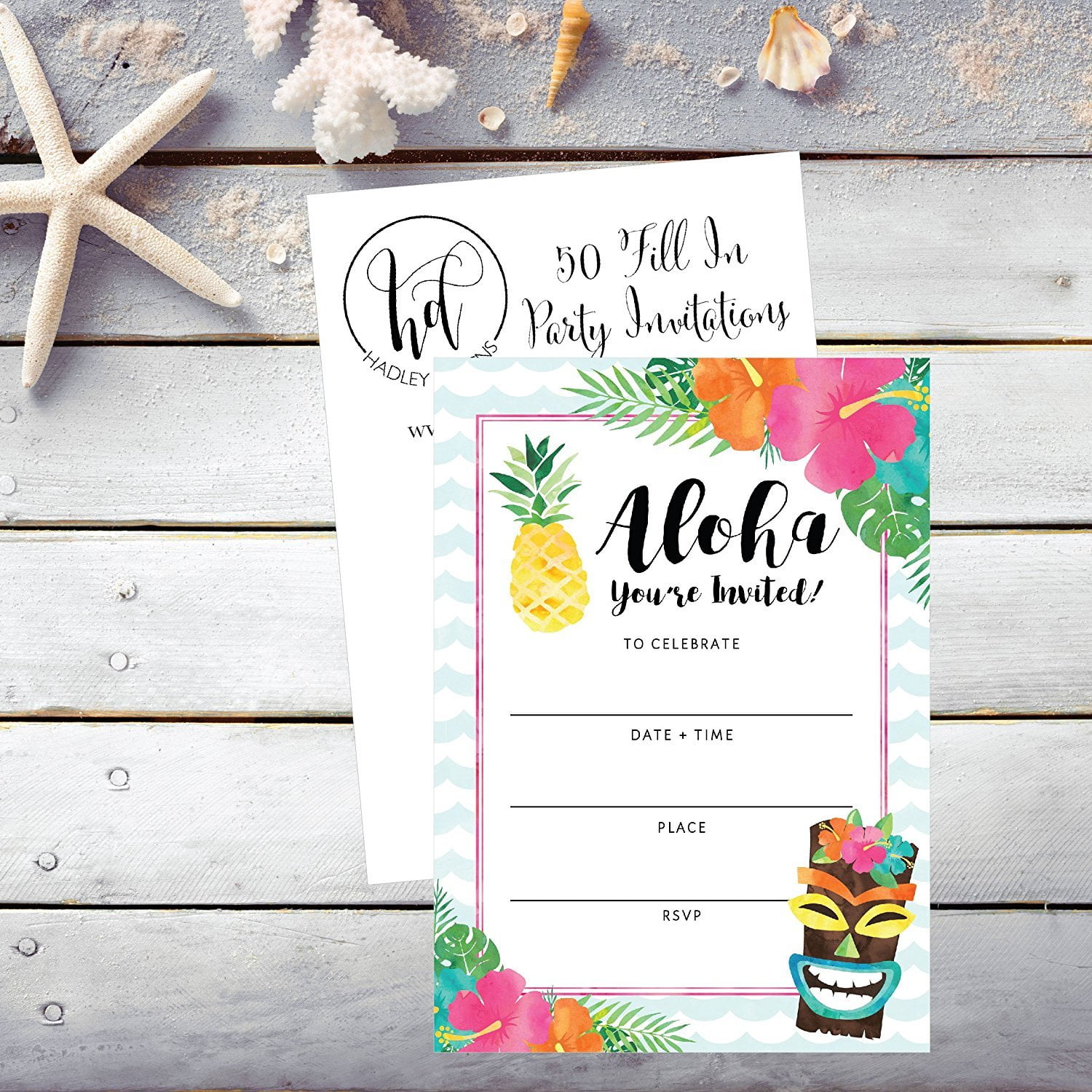 ... Kids 50 Tiki Hawaiian Luau Summer Swim Pool Party Invitations for Children
